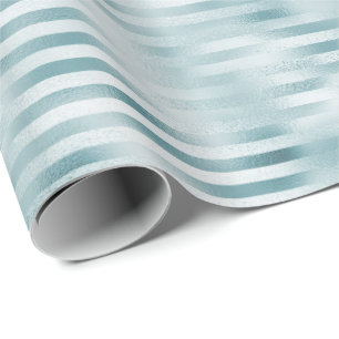 Aqua Blue Glam Stripes Wrapping Paper
