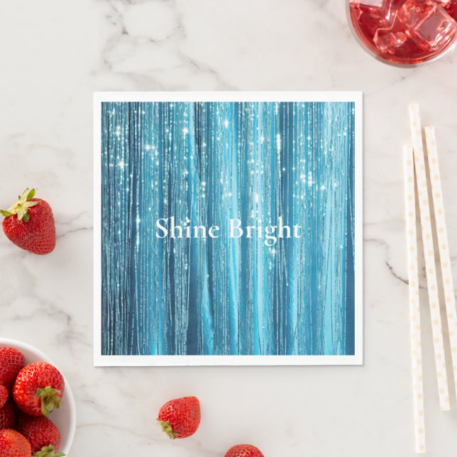 Aqua Blue Glam Tinsel Stripes Napkin (Insitu)