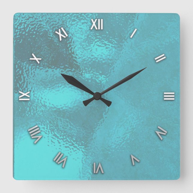 Aqua Blue Glass Look Wall Clock (Front)