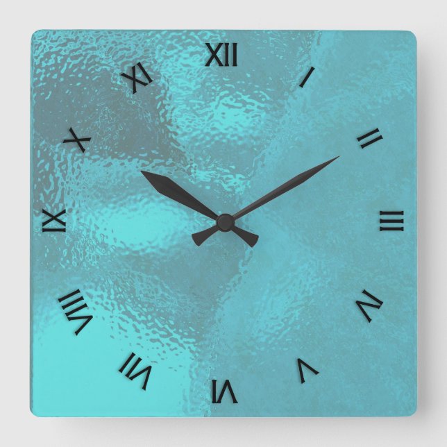 Aqua Blue Glass Look Wall Clock (Front)