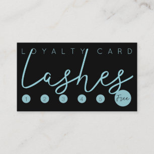 Aqua blue glitter black lashes typography loyalty business card