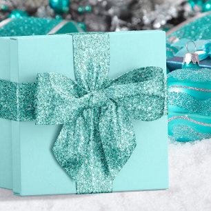 Aqua Blue Glitter Coastal Christmas Satin Ribbon