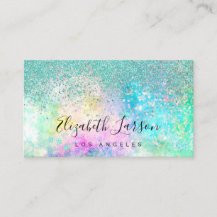 Aqua Blue Glitter Opal Background Business Card