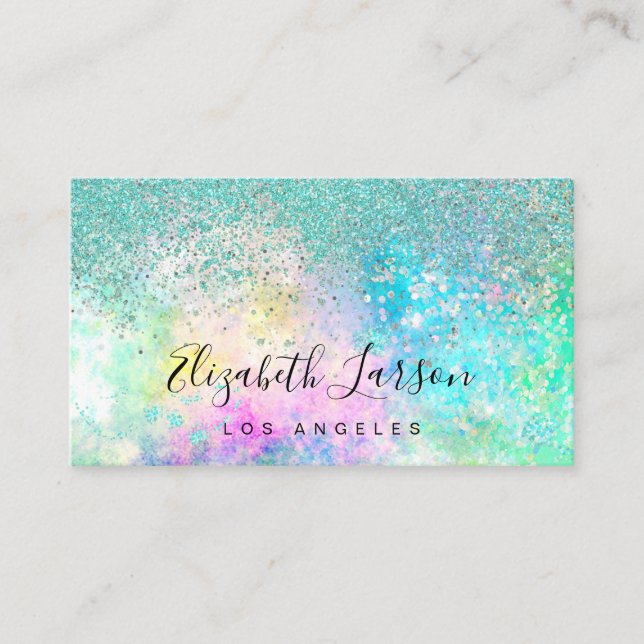 Aqua Blue Glitter Opal Background Business Card (Front)