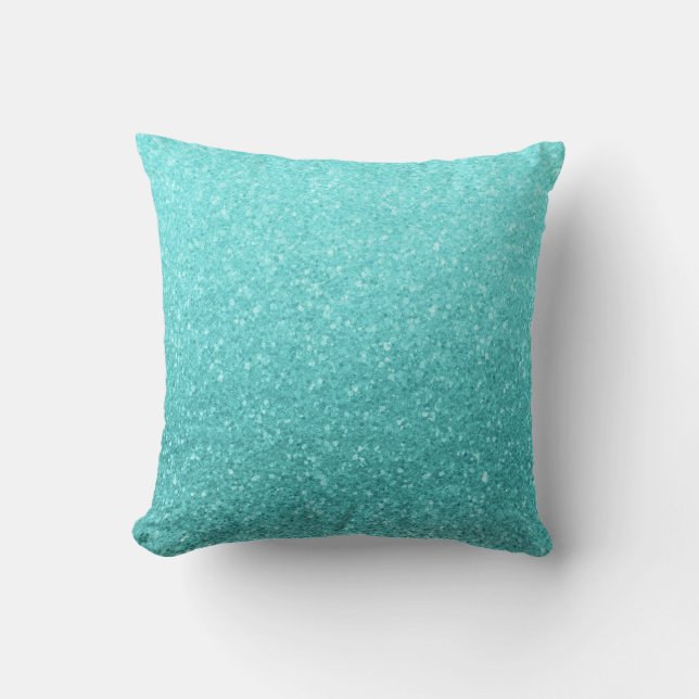 Aqua Blue Glitter Sparkle Girly Glam Mermaid Cushion (Front)