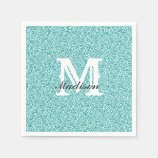 Aqua Blue Glitter & Sparkle Monogram Napkin