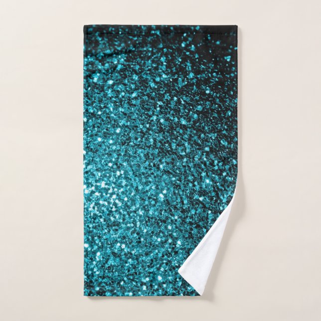 Aqua blue glitter sparkles hand towel (Hand Towel)