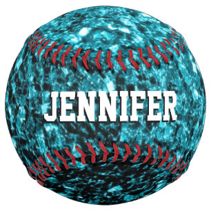 Aqua blue glitter sparkles Your name Team Softball