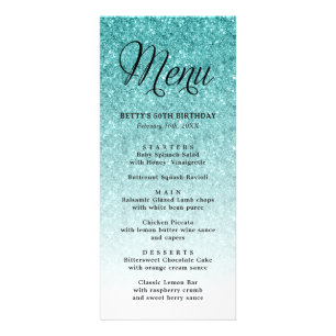 Aqua Blue Glitter Tall Menu Card