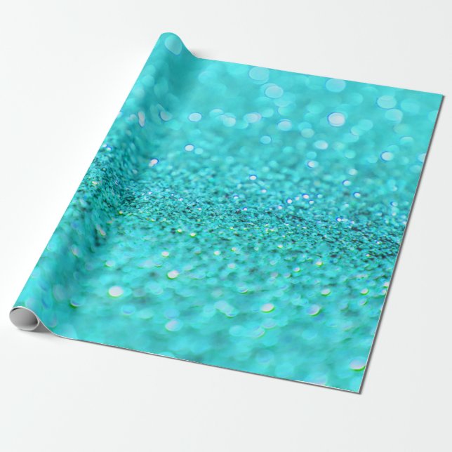 Aqua Blue Glitter  Wrapping Paper (Unrolled)