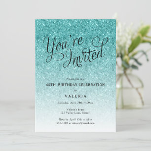Aqua Blue Glitter You're Invited Party Invitation