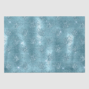 Aqua Blue Glitzy Glitter Peacock Feathers Tissue Paper