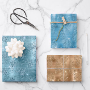 Aqua Blue Glitzy Glitter Peacock Feathers Wrapping Paper Sheet