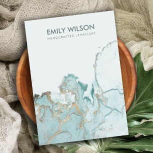 AQUA BLUE GOLD AGATE MARBLE BLANK HOLDER BUSINESS CARD