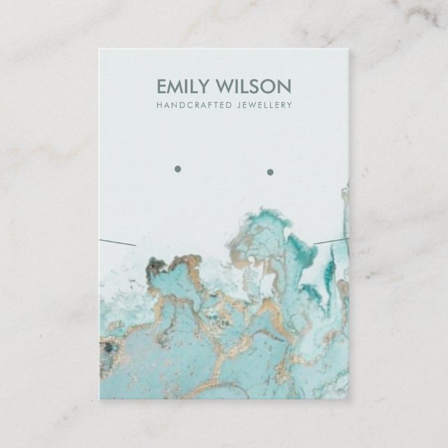 AQUA BLUE GOLD AGATE MARBLE STUD NECKLACE DISPLAY BUSINESS CARD (Front)