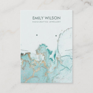 AQUA BLUE GOLD AGATE MARBLE STUD NECKLACE DISPLAY BUSINESS CARD