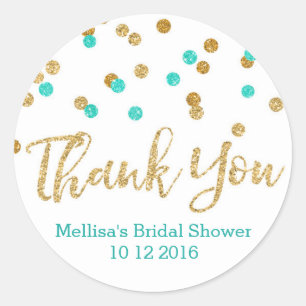 Aqua Blue Gold Confetti Bridal Shower Favour Tags