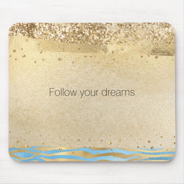 Aqua Blue Gold Glitter Confetti Animal Print       Mouse Pad (Front)