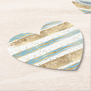 Aqua Blue Gold Glitter Confetti Zebra Animal  Paper Coaster