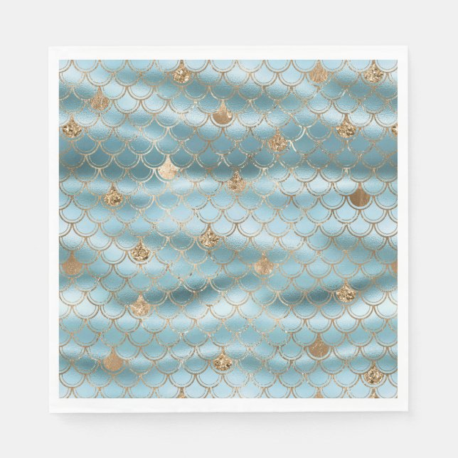 Aqua Blue Gold Glitter Mermaid Napkin (Front)