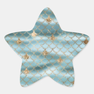 Aqua Blue Gold Glitter Mermaid Star Sticker