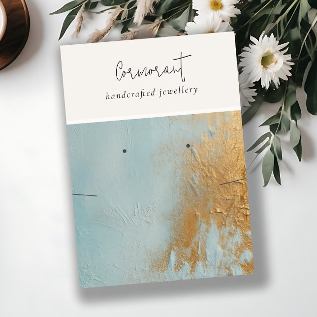 Aqua Blue Gold Oil Paint Texture Earring Necklace Business Card (Creator Uploaded)