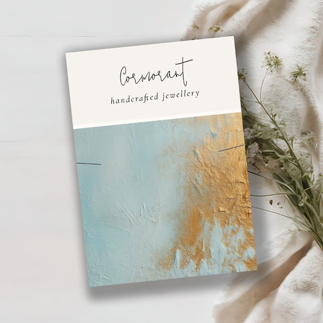 Aqua Blue Gold Oil Paint Texture Necklace Display Business Card (Creator Uploaded)