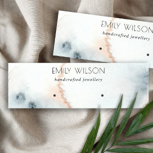 AQUA BLUE GOLD WATERCOLOR WAVES EARNING DISPLAY MINI BUSINESS CARD