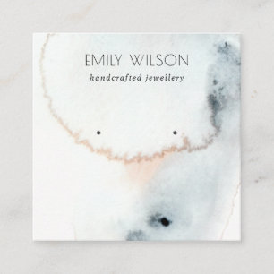 AQUA BLUE GOLD WATERCOLOR WAVES EARNING DISPLAY SQUARE BUSINESS CARD