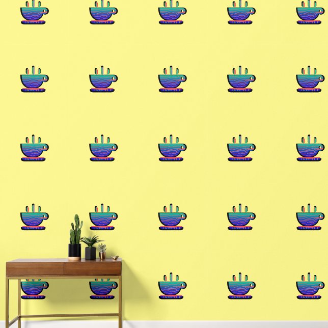 Aqua Blue Gradient Cup Of Java Yellow Kitchen  Wallpaper (Hallway)