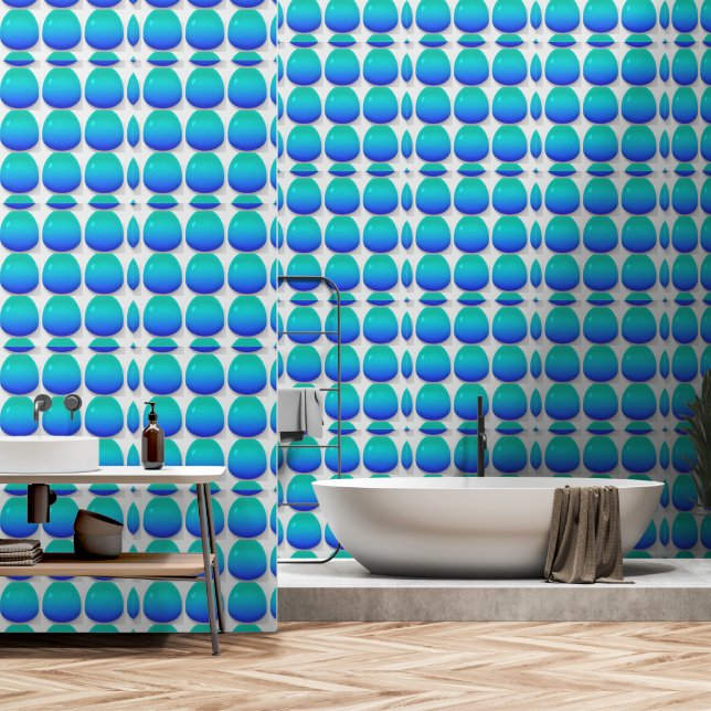 Aqua Blue Gradient Glass Droplets  Wallpaper (Bathroom)