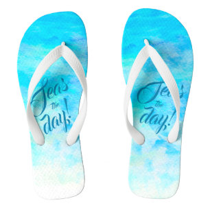 Aqua Blue Gradient Simple Monogram Name Flip Flops