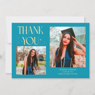 Aqua Blue Graduate Thank You 2-Photo  Announcement