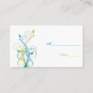 Aqua Blue, Green, and White Floral Place Cards