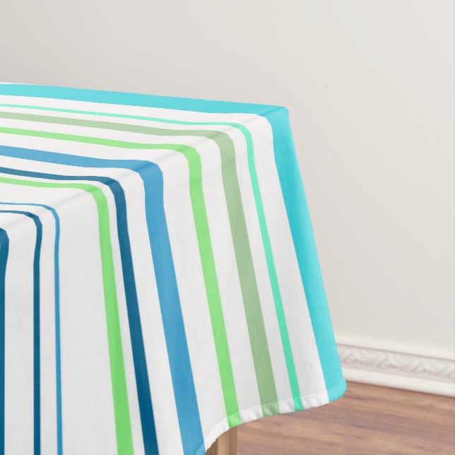 Aqua Blue Green Beach Colour Stripes Tablecloth (In Situ)