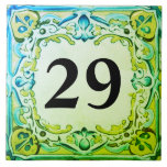 Aqua Blue Green Decorative House Number Plaque Ceramic Tile<br><div class="desc">"custom house number sign",  "personalised house number plaque",  "personal customised text plate",  "spanish design ceramic tile",  "mexican latino hispanic style",  "portuguese italian traditional folk art",  "blue green decorative ornate no",  "light aqua lime white",  "villa casa del della",  "antique vintage mediterranean abstract"</div>