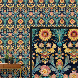Aqua Blue Green Gold Art Nouveau  Wallpaper