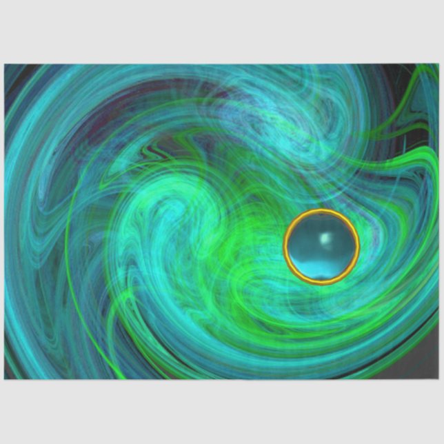 AQUA BLUE GREEN LIGHT VORTEX Fractal Swirl Gem Tissue Paper (Front)