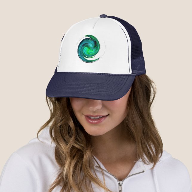 AQUA BLUE GREEN LIGHT VORTEX Fractal Swirl  Trucker Hat (In Situ)