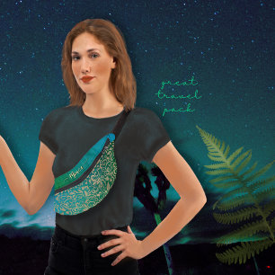 Aqua Blue Green Ombre Floral Pattern  Bum Bags