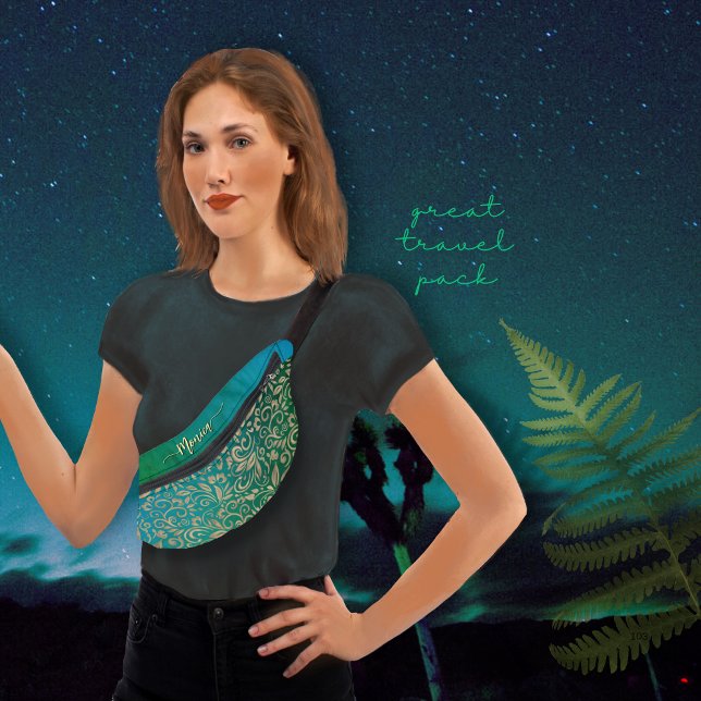 Aqua Blue Green Ombre Floral Pattern  Bum Bags (Aqua Blue Green Ombre Floral Pattern Fanny Pack)