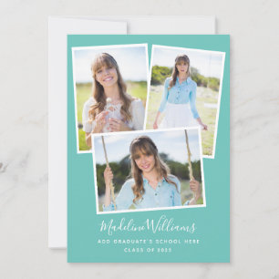 Aqua Blue-Green Photo Collage Graduation Party Invitation