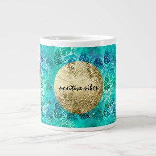 Aqua Blue Green Tropical Leaves           Large Coffee Mug