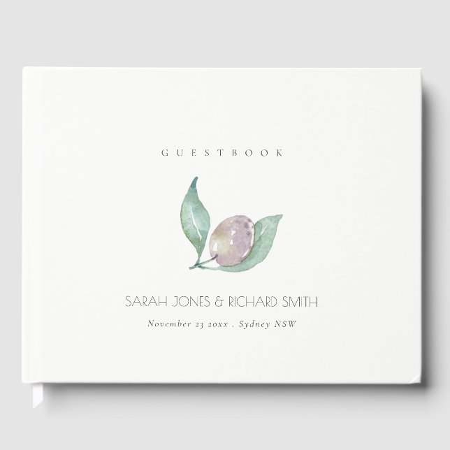 AQUA BLUE GREEN WATERCOLOUR FOLIAGE OLIVE MONOGRAM GUEST BOOK (Front)