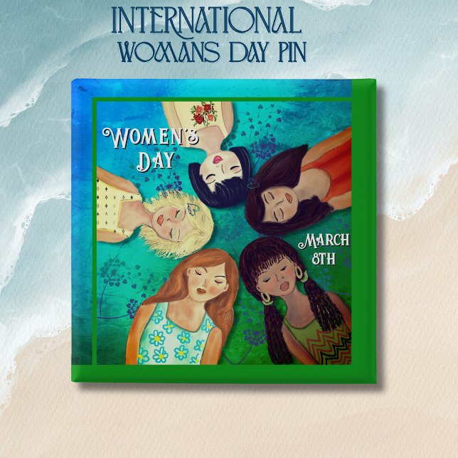 Aqua blue green Women's Day Button (Aqua blue green Women's Day Button)