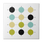 Aqua Blue Green Yellow Black Circles Mid Century Ceramic Tile<br><div class="desc">This mid century modern ceramic tile is bright and cheerful... add a little fun to your tiling project with this mid mod design featuring avocado green,  aqua blue,  black,  and yellow circles,  on black grid lines.</div>