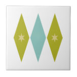 Aqua Blue Green Yellow Diamonds Stars Mid Century Ceramic Tile<br><div class="desc">This colourful mid century modern ceramic tile features aqua blue and avocado green diamonds, with yellow coloured stars. So fun to add to your tiling project!</div>