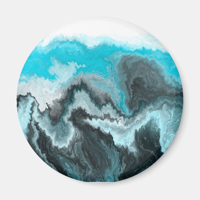Aqua Blue Grey and Black Waves Abstract Modern Art Magnet (Front)
