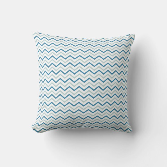 Aqua Blue Grey And White Chevron Pattern Cushion (Front)