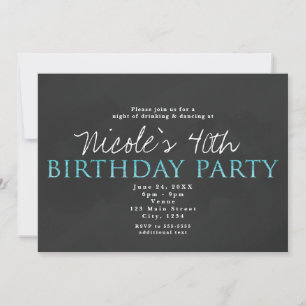 Aqua Blue & Grey Any Age Birthday Party Invitation